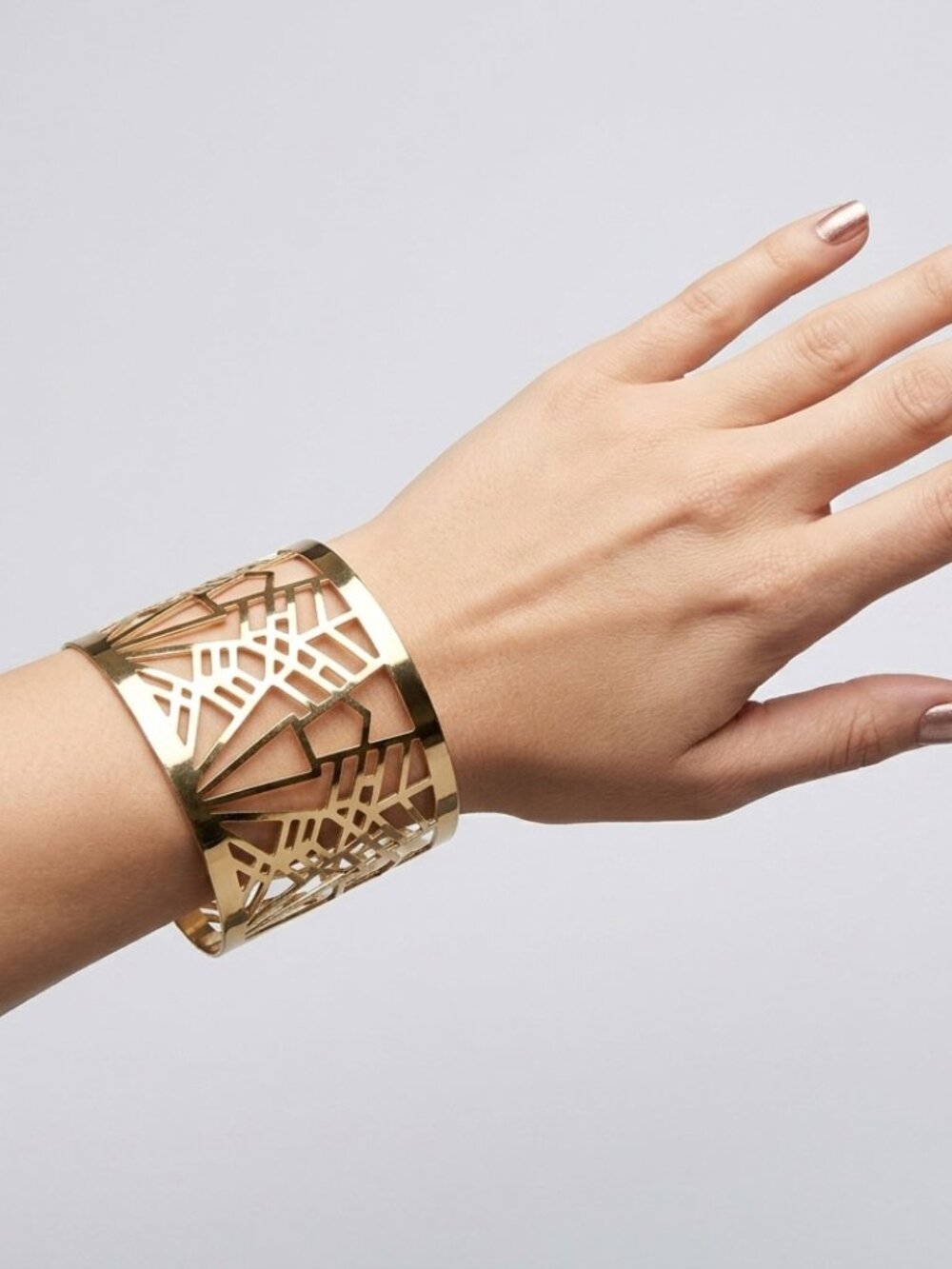 Vintage Art Deco Design Openwork Gold Tone Wide Cuff Bracelet